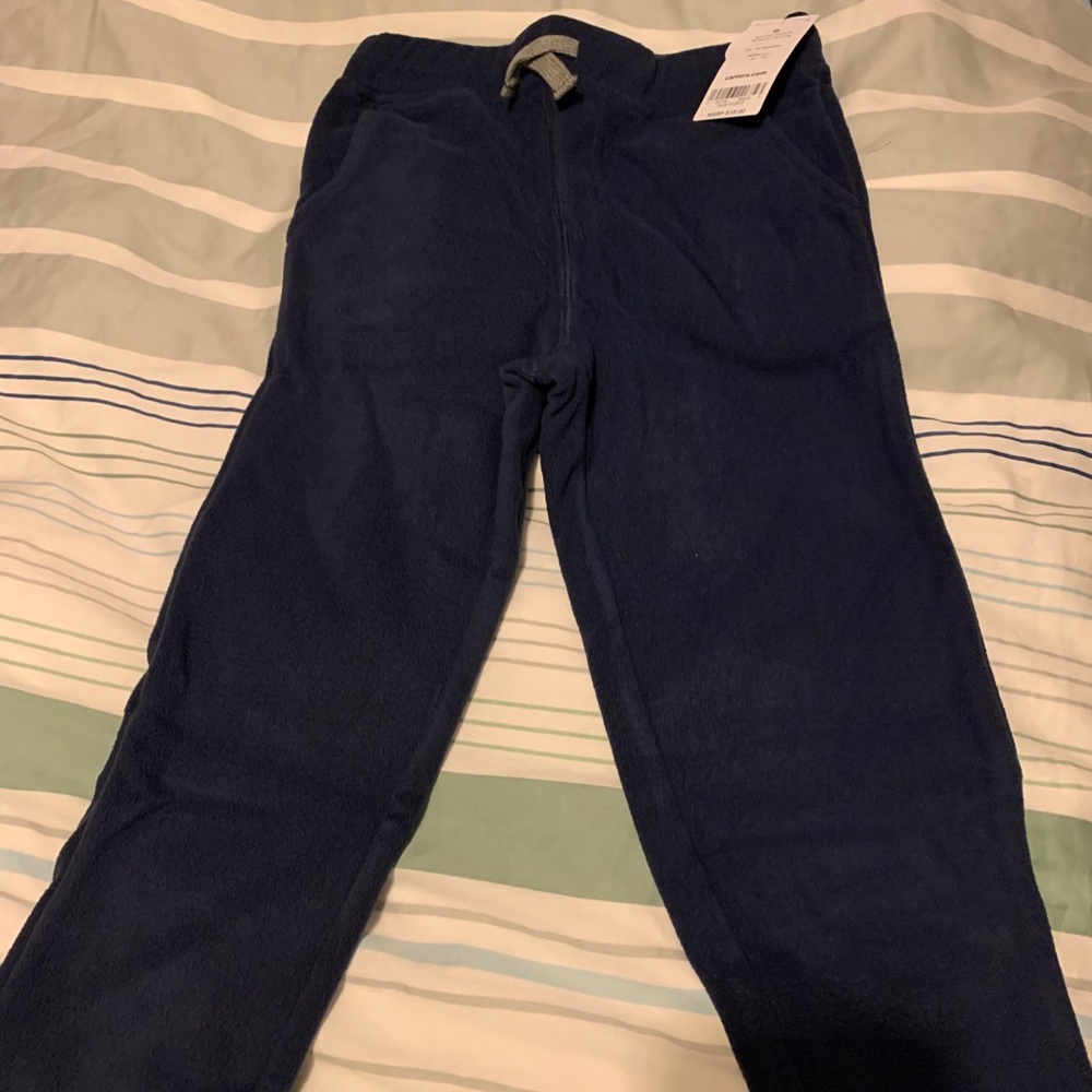 Boys Navy Fleece pants with drawstring.